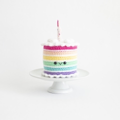 Rainbow Birthday Cake amigurumi pattern by A Menagerie of Stitches