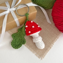 Mushroom with leaf keychain charm