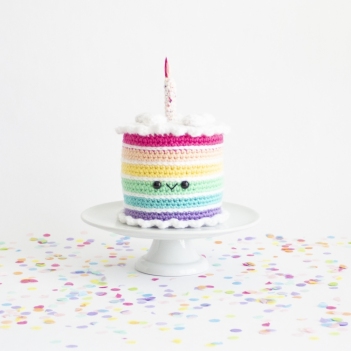 Rainbow Birthday Cake amigurumi pattern by A Menagerie of Stitches