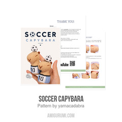 Soccer capybara amigurumi pattern by yarnacadabra
