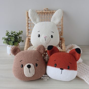 Woodland Pillows - Fox Bear Bunny amigurumi pattern by Ana Maria Craft