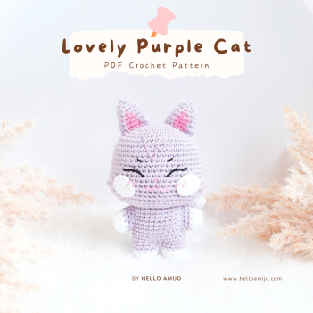 Lovely Purple Cat Crochet Pattern amigurumi pattern by Hello Amijo