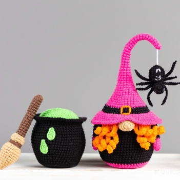 Gnome witch with Cauldron amigurumi pattern by Mufficorn