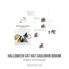 Halloween Cat Hat Cauldron Broom amigurumi pattern by AmiGuide
