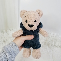 Plush Teddy Bear Hooded Overalls