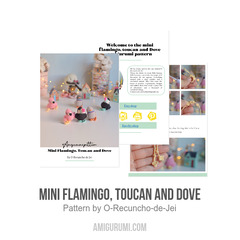 Mini flamingo, toucan and dove amigurumi pattern by O Recuncho de Jei