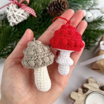 Mushrooms Christmas ornament amigurumi pattern by AmiGuide