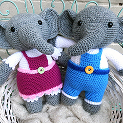 Eleanor and Elijah elephant amigurumi by Janine Holmes at Moji-Moji Design