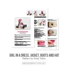 Girl in a dress, jacket, boots and hat amigurumi pattern by Kristi Tullus