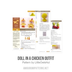Doll in a chicken outfit amigurumi pattern by LittleOwlsHut
