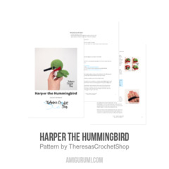 Harper the Hummingbird amigurumi pattern by Theresas Crochet Shop