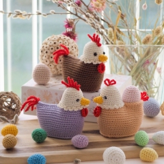 Easter Decoration: Chick with Egg, Rooster, Bunny with Bow and Bunny with Lace amigurumi pattern by RNata