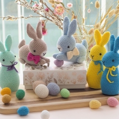 Easter Decoration: Chick with Egg, Rooster, Bunny with Bow and Bunny with Lace amigurumi pattern by RNata