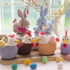 Easter Decoration: Chick with Egg, Rooster, Bunny with Bow and Bunny with Lace amigurumi by RNata