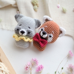 mini toys: cat, unicorn, flamingo, raccoon, dog and red panda amigurumi pattern by RNata