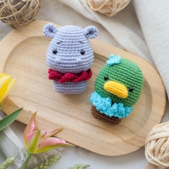 mini toys: sloth, penguin, duck, hippo, rhino and wolf amigurumi pattern by RNata
