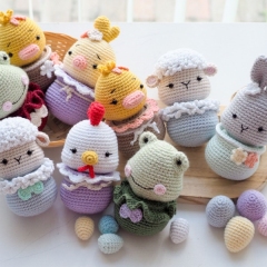 Easter decoration: bunny, chick, rooster, duck, frog and sheep amigurumi pattern by RNata