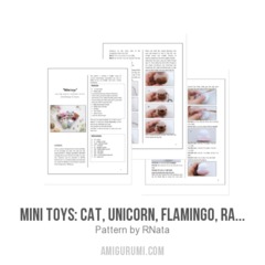 mini toys: cat, unicorn, flamingo, raccoon, dog and red panda amigurumi pattern by RNata