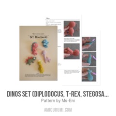 Dinos set (Diplodocus, T-Rex, Stegosaurus, Pterosaurus, Parasaurolophus) amigurumi pattern by Ms. Eni