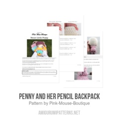 Penny and Her Pencil Backpack amigurumi pattern by Pink Mouse Boutique