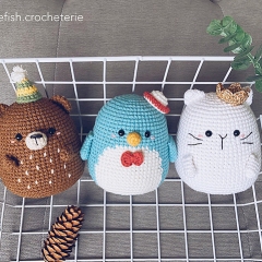 bear Choco, cat Snow, penguin Bluebell amigurumi pattern by Little Fish Crocheterie