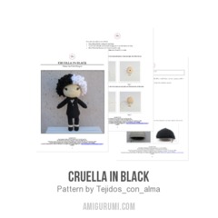 Cruella in black amigurumi pattern by Tejidos con alma