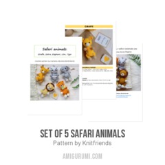 Set of 5 safari animals amigurumi pattern by Knit.friends