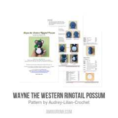 Wayne the Western Ringtail Possum amigurumi pattern by Audrey Lilian Crochet