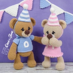 Mia and Owen the Birthday Bears  amigurumi by One and Two Company