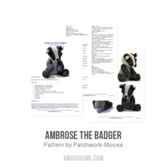 Ambrose the Badger amigurumi pattern by Patchwork Moose (Kate E Hancock)