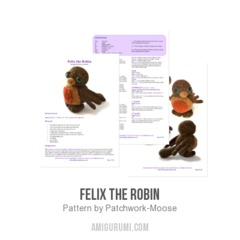 Felix the robin amigurumi pattern by Patchwork Moose (Kate E Hancock)