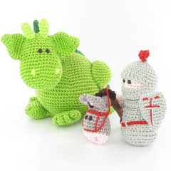 Dibbes the dragon, Sir Roderick and his trusty steed amigurumi pattern by Woolytoons