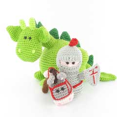 Dibbes the dragon, Sir Roderick and his trusty steed amigurumi by Woolytoons