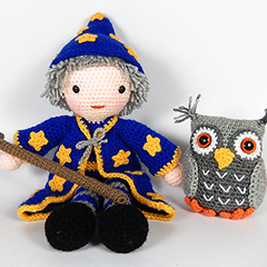 Merlin the wizard and Hoots the owl amigurumi pattern by Janine Holmes at Moji-Moji Design
