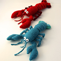 Red and Blue Lobster amigurumi by The Flying Dutchman Crochet Design