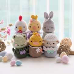 Easter decoration: bunny, chick, rooster, duck, frog and sheep