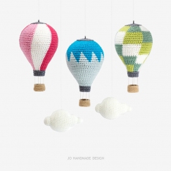 Hot Air Balloons with Basket and Clouds