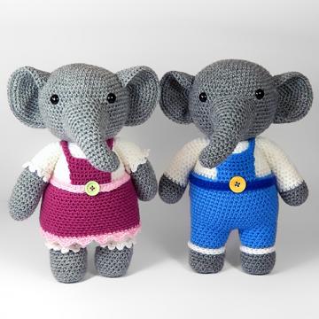 Eleanor and Elijah elephant amigurumi pattern by Janine Holmes at Moji-Moji Design
