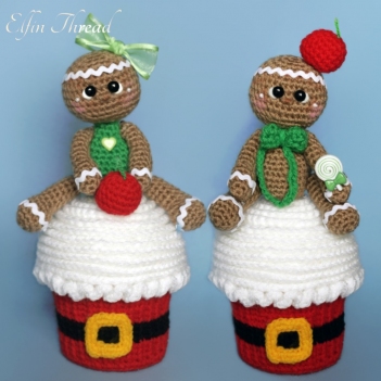 Giant Christmas Cupcake with Gingerbread Man Topper amigurumi pattern by Elfin Thread