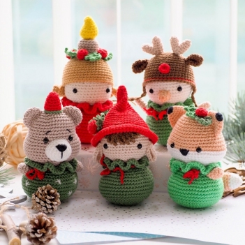 Christmas decoration: bear, fox, snowman, elf and candle  amigurumi pattern by RNata