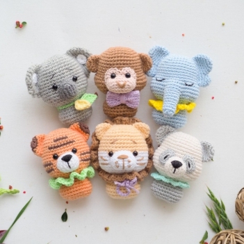 mini toys: elephant, lion, tiger, monkey, panda and koala amigurumi pattern by RNata