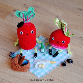 Rava & Nello the radishes go to picnic amigurumi pattern by Happy Coridon