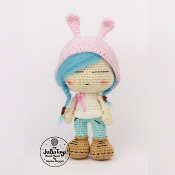 Julia with bunny cap amigurumi pattern by Julio Toys