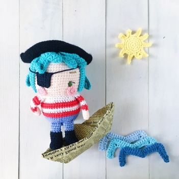 Sharkbait Shawn the friendly pirate boy amigurumi pattern by Amigurumei