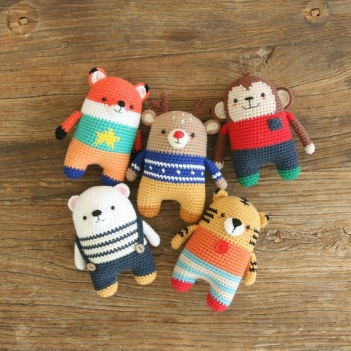 Minimals - B set: fox / monkey / tiger / polarbear / deer amigurumi pattern by Bigbebez