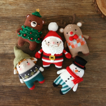 Minimals - Xmas set: Santa / Rudolph / Snowman / Bear tree / Elf amigurumi pattern by Bigbebez