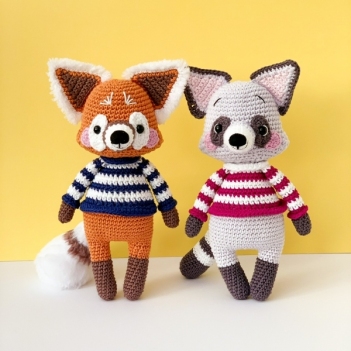 Kora the Red Panda & Kit the Raccoon amigurumi pattern by Lex in Stitches