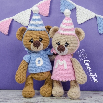 Mia and Owen the Birthday Bears  amigurumi pattern by One and Two Company