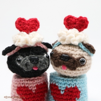 Valentine Pug In A Mug amigurumi pattern by Emi Kanesada (Enna Design)