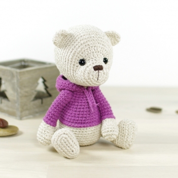 Teddy bear in a hoodie amigurumi pattern by Kristi Tullus